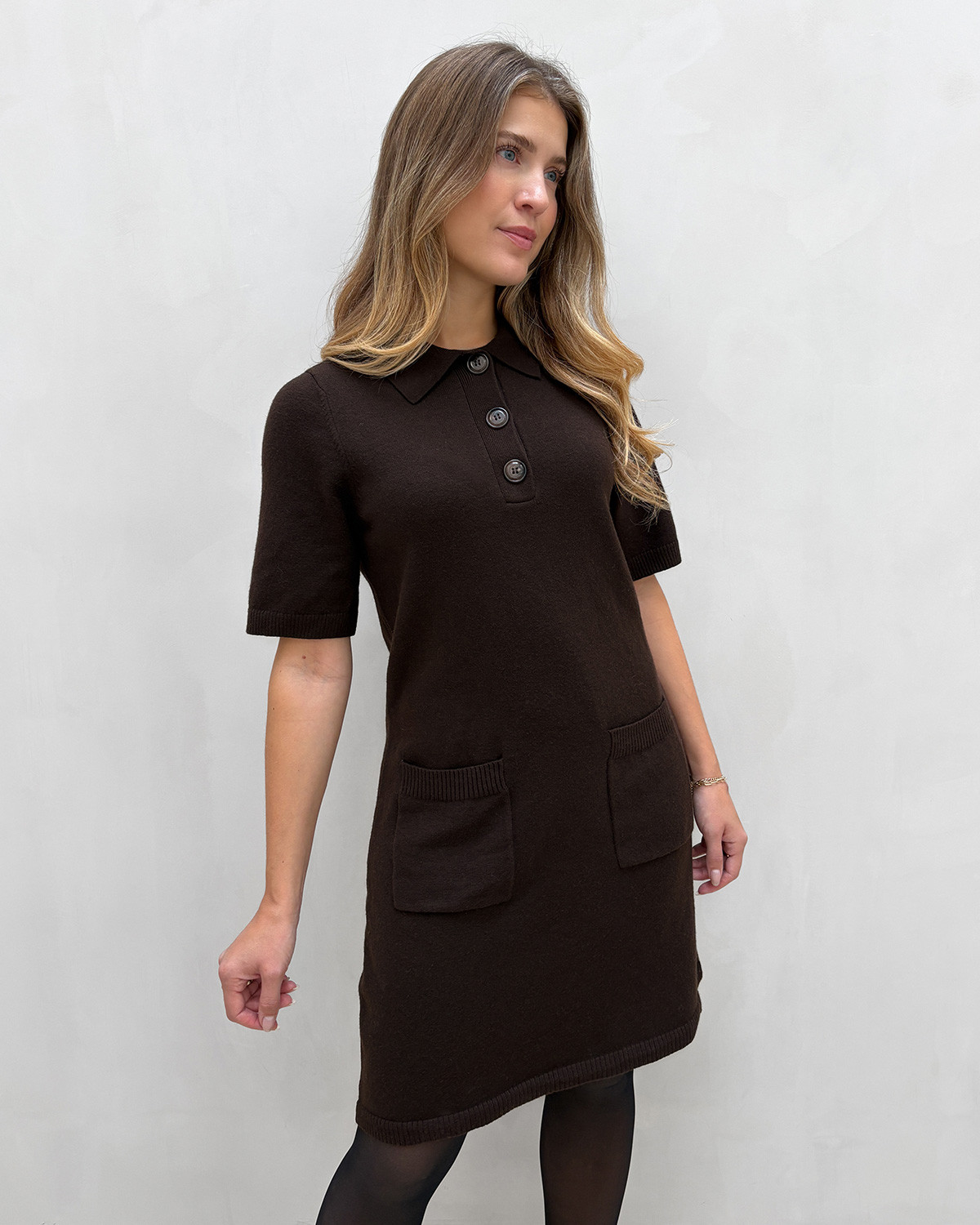 VILA Vilina Coffee Bean 2/4 Polo Knit Dress - XL - Brun