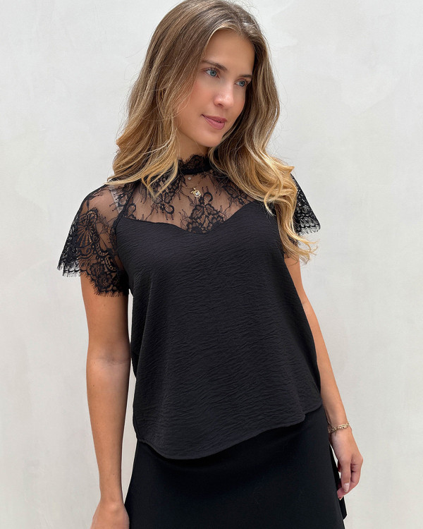 Jdylion Black S/S Lace Top