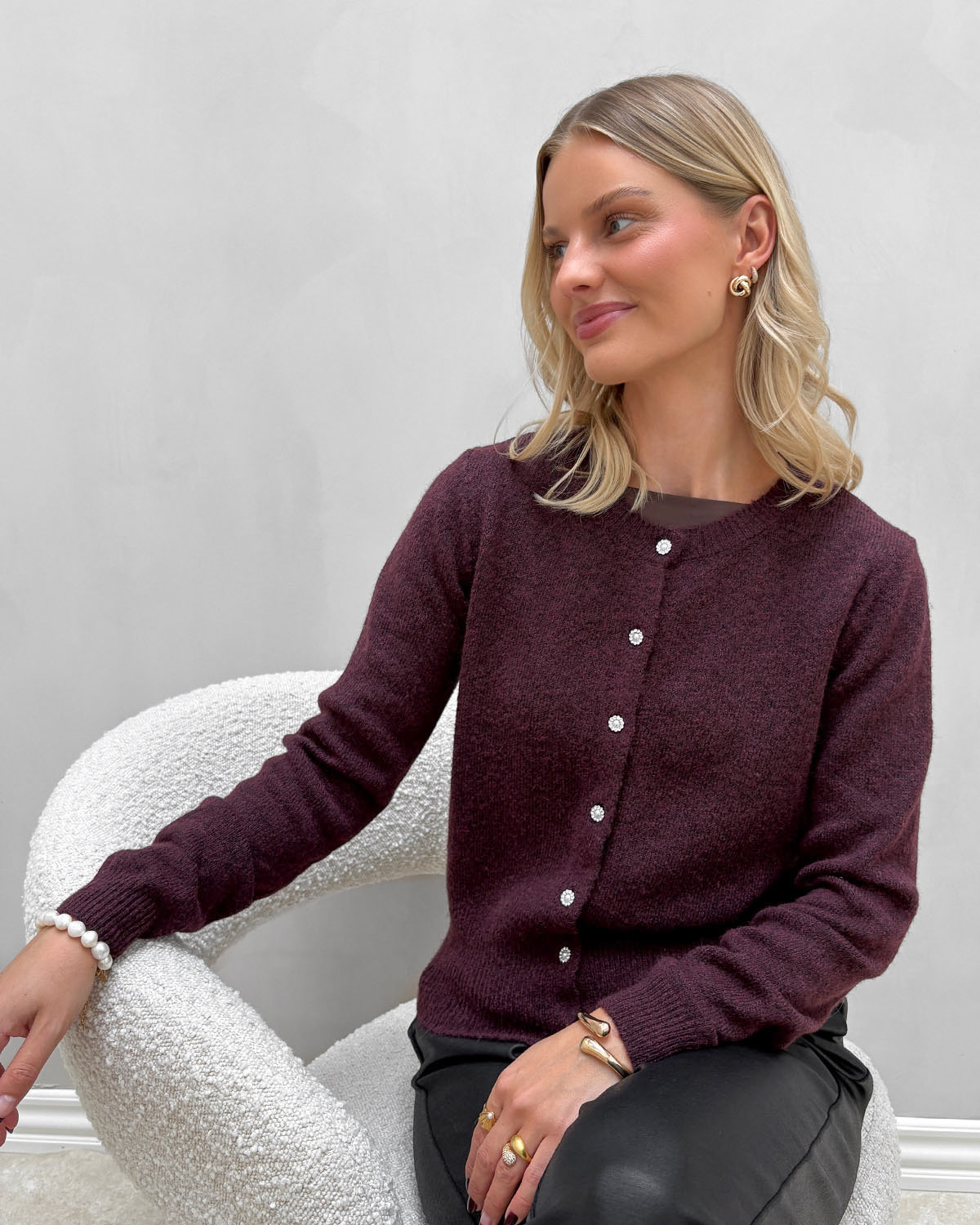 ONLY Onlhavanna Winetasting Melange/Bling Button Ls Button Cardigan Knit - XS - Lilla