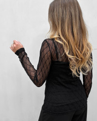Sort mesh bluse til damer