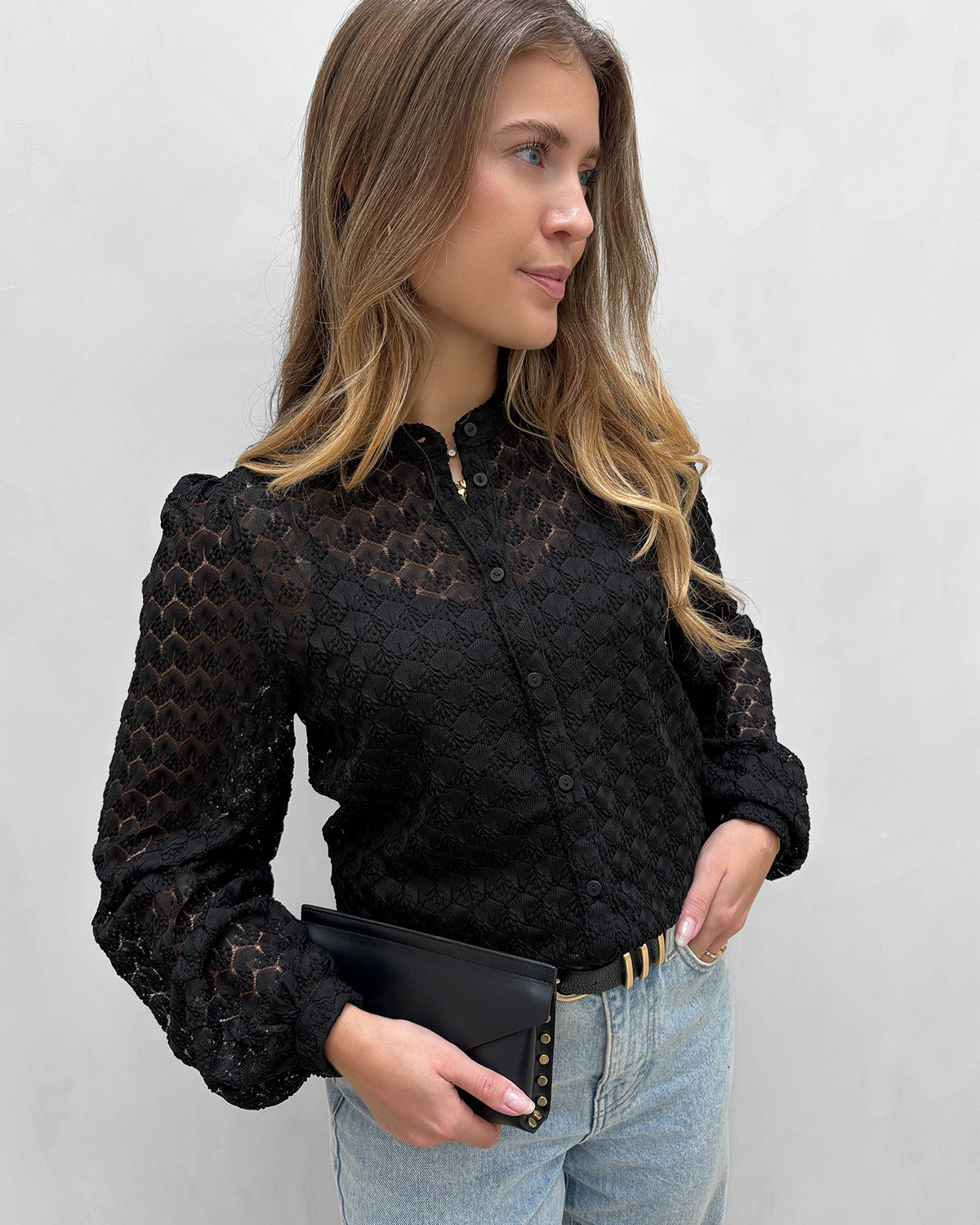JDY Jdyavery Black L/S Lace Shirt - XS - Sort