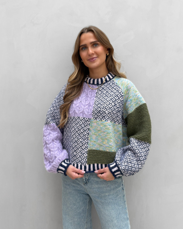 Sweater i patchwork design