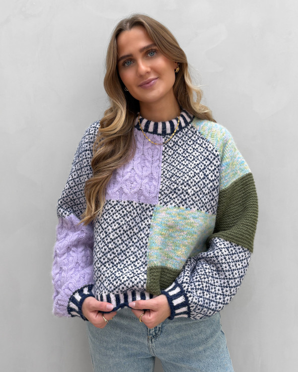 Sweater i patchwork design