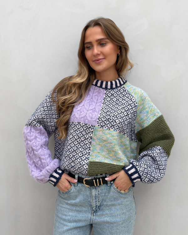 Sweater i patchwork design
