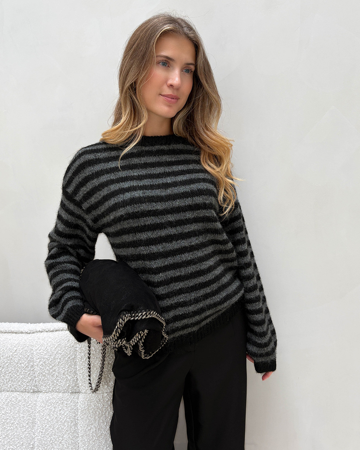 JDY Jdyzoey Black Dark Grey Melange Life L/S On Dropsh Pull Knit - S - Sort