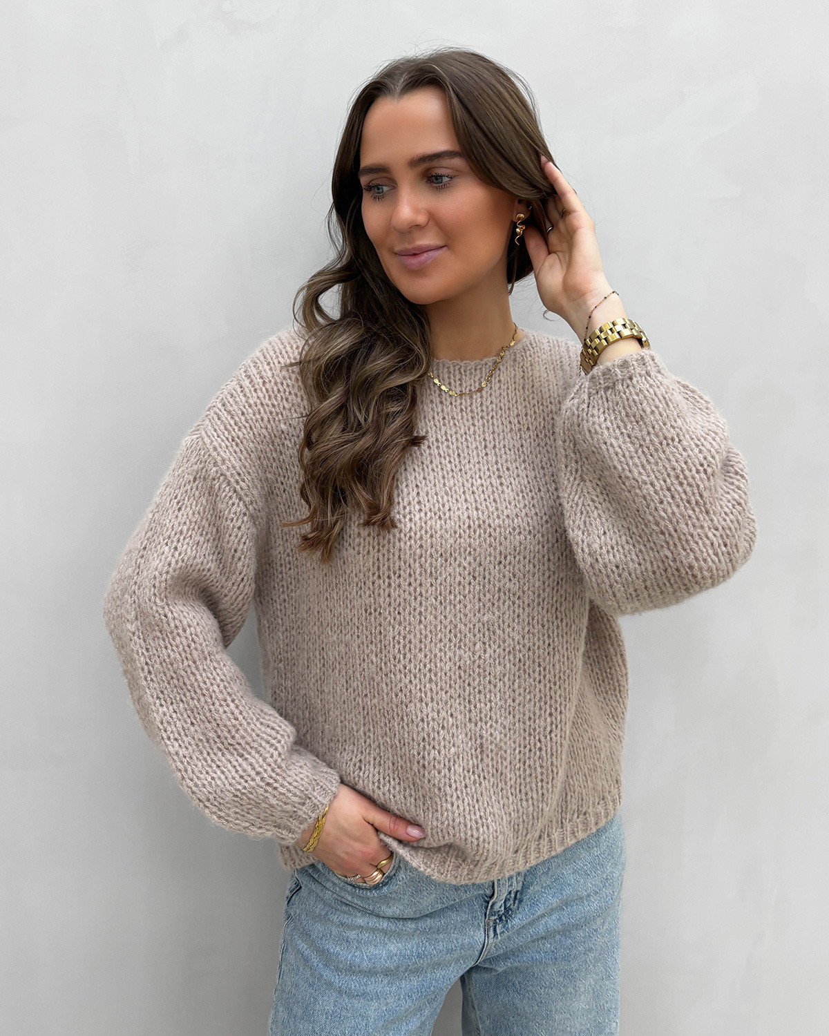 ONLY Onlnordic Humus Life Ls O-Neck Knit - L - Beige