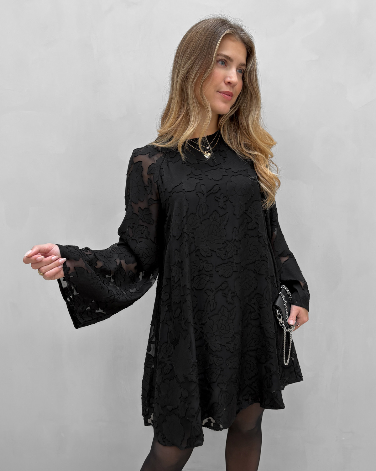 ONLY Onllailani Black Ls Jaquard Dress - XS - Sort
