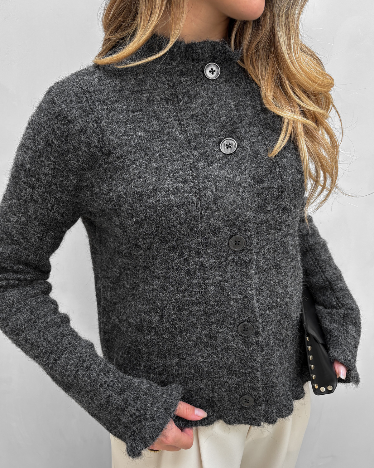 Pieces Pcjasmijn Dark Grey Melange Ls O-Neck Knit Caridgan - S - Grå