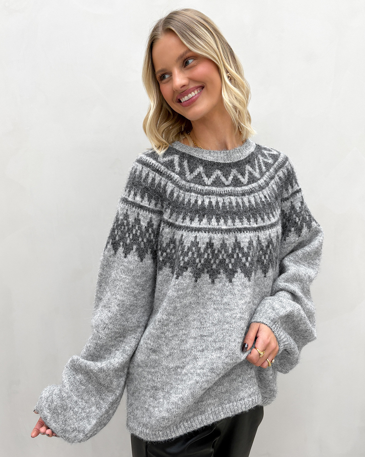 ONLY Onlreykja Light Grey Melange Dark Grey Melange Ls O-Neck Knit - XS - Grå