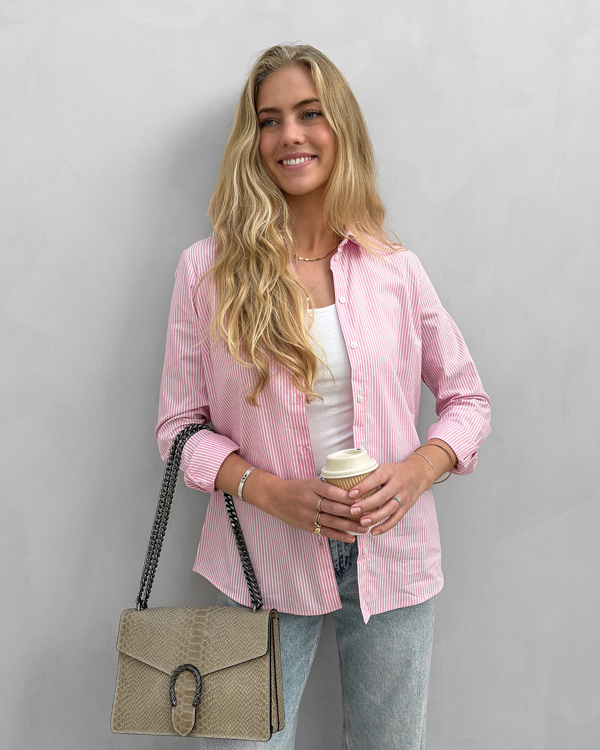 JDY Jdymio Pink/Small White Stripes Shirt - 34 - Lyserød