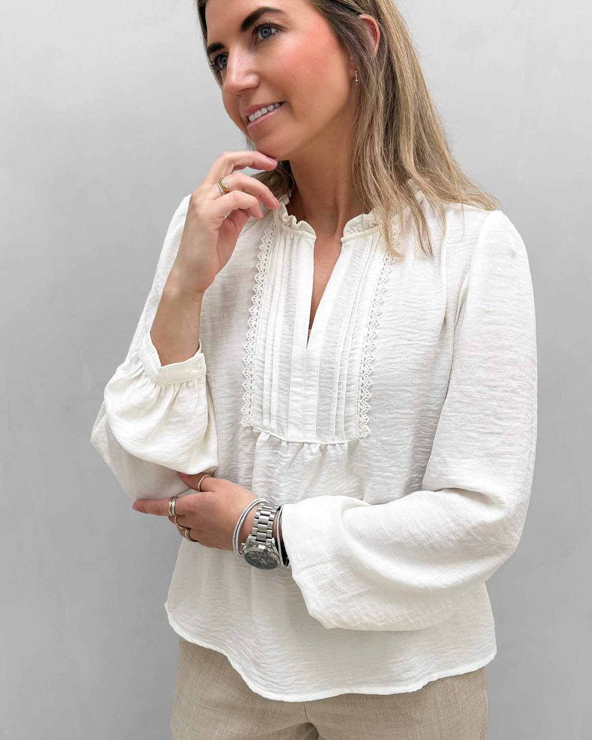 JDY Jdyrachel Cloud Dancer Ls Pintuck Top - XL - Beige