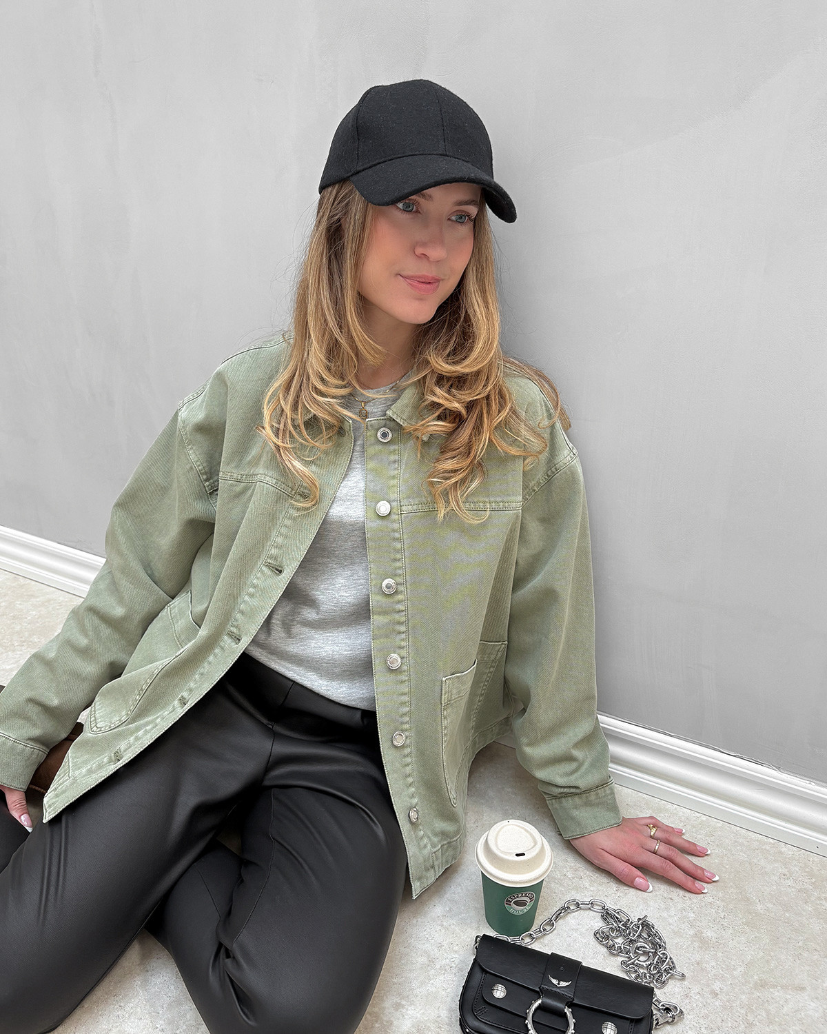 Vero Moda Vmjamie Laurel Wreath/Washed Denim Shacket - L - Grøn