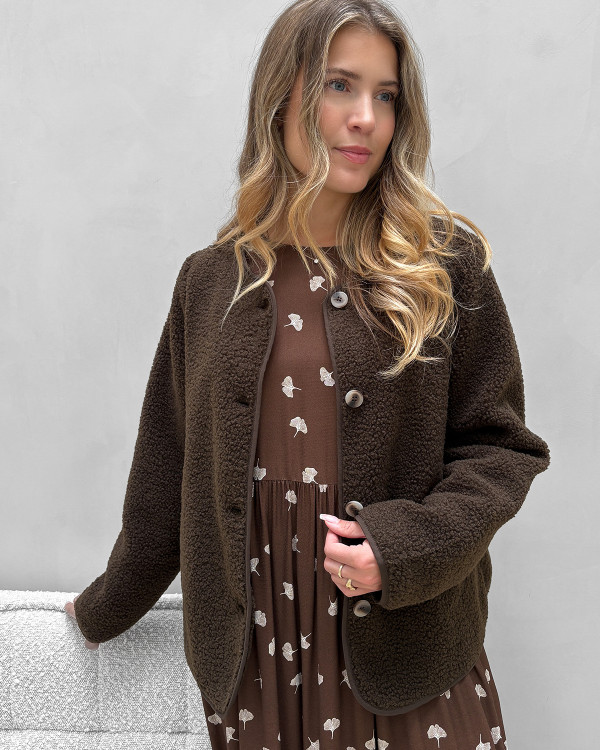 Brun teddy jakke til damer