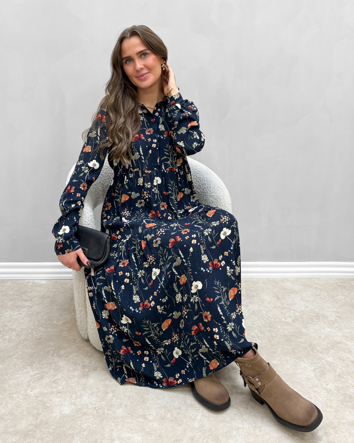 JDY Jdywiga Sky Captain Morning Flower L/S Midi Shirt Dress - XXXL - Blå