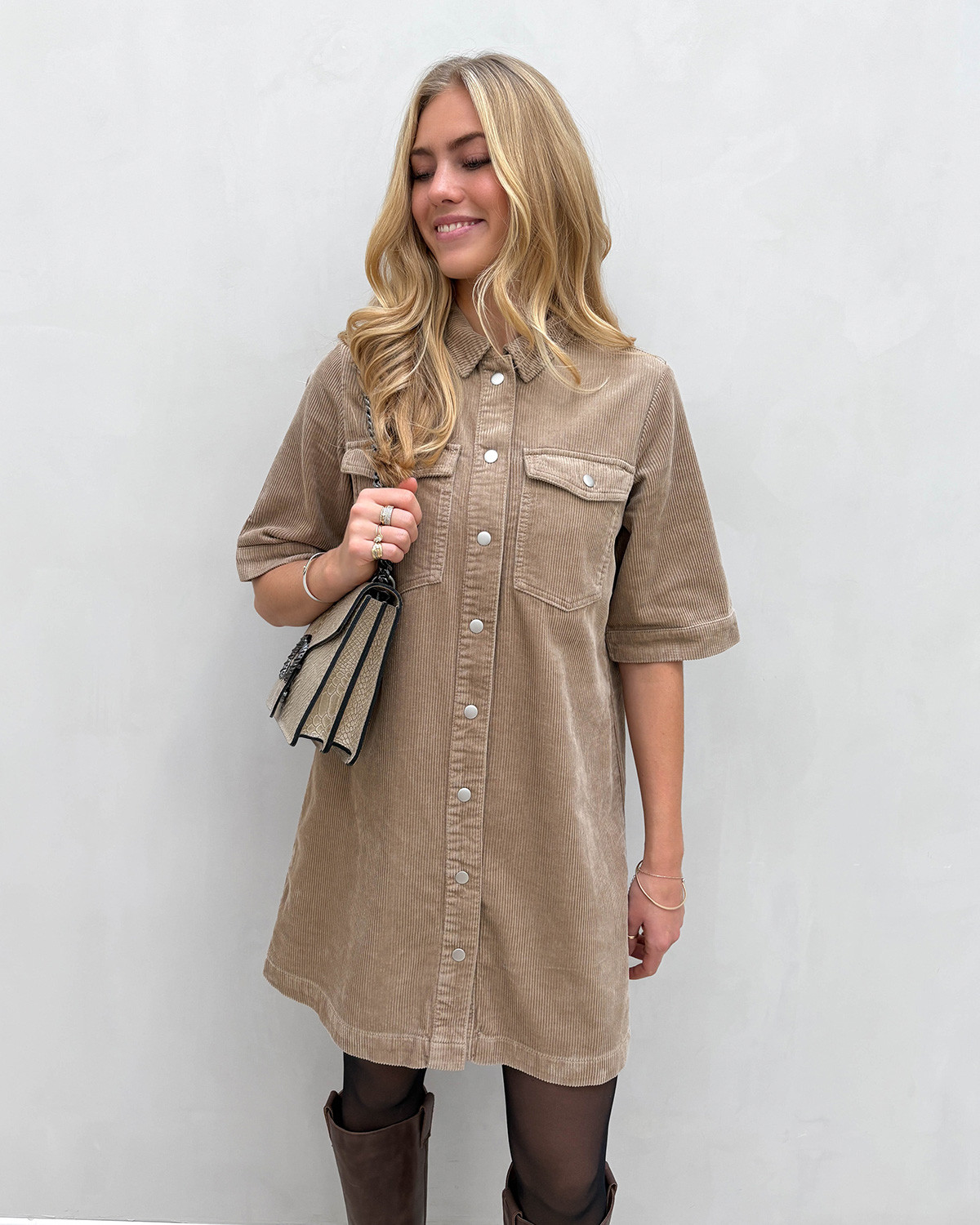 JDY Jdyshiraz Silver Mink S/S Button Dress - S - Brun