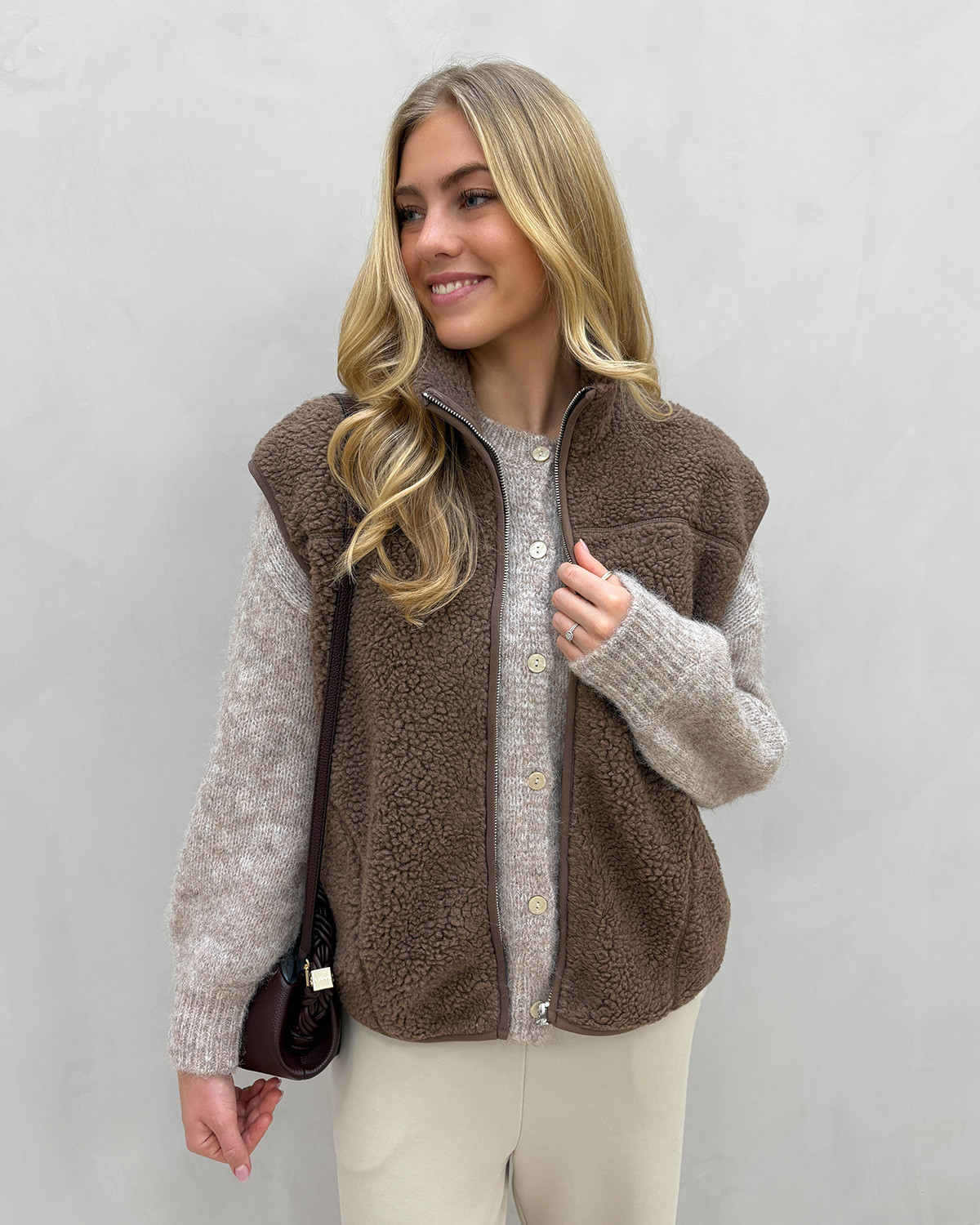 Pieces Pcsadia Coffee Quartz Teddy Vest - S - Brun