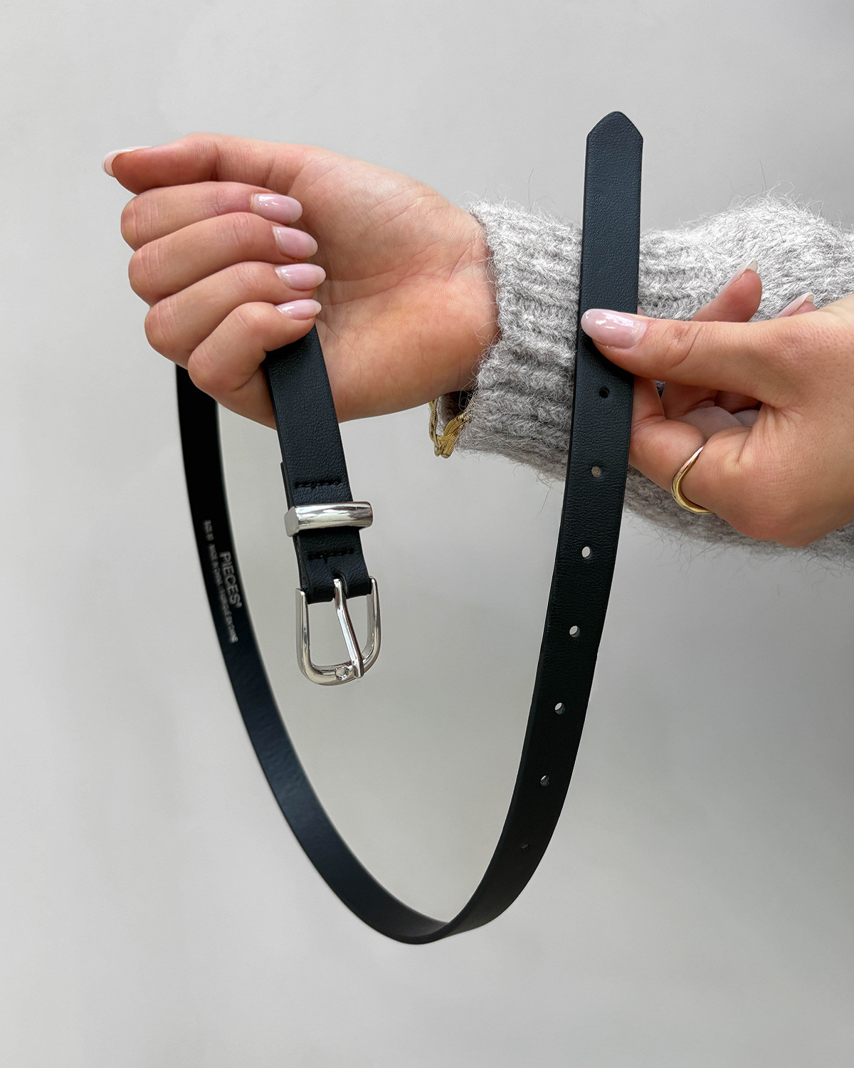 Pieces Pcmyra Black Silver Buckle Slim Belt - 80 - Sort