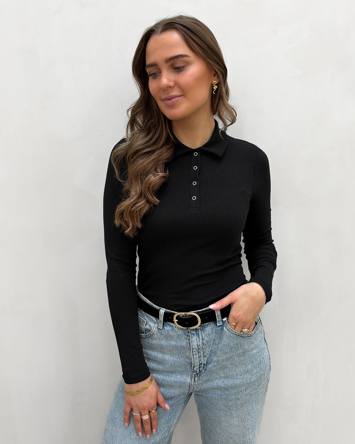 Pieces Pckitte Black Ls Polo Top - L - Sort