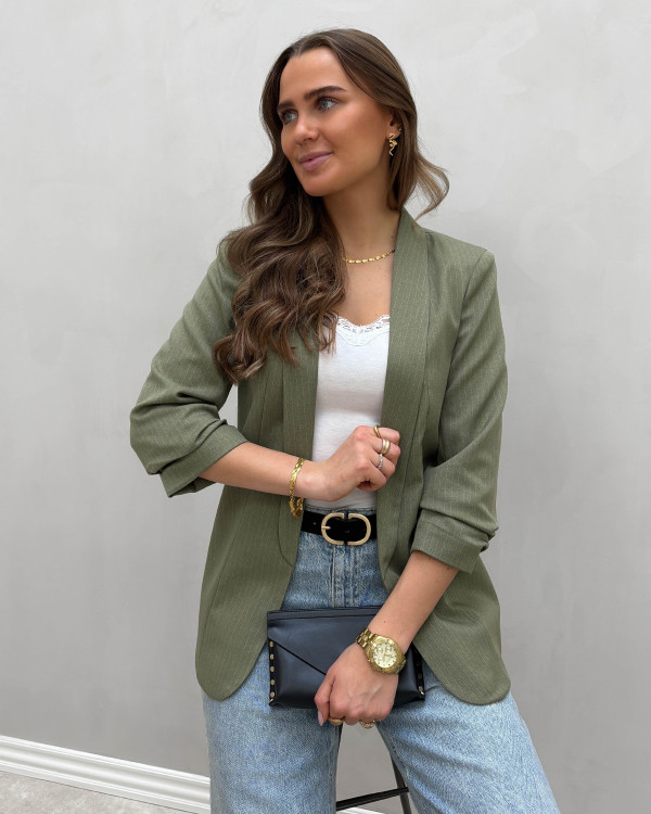 PIECES Blazer 3/4 Pinstripe Noos BC Femme – élégant, Rayures, Manches 3/4, Coupe Normale, Doublure Polyester, Look Chic Et Décontracté