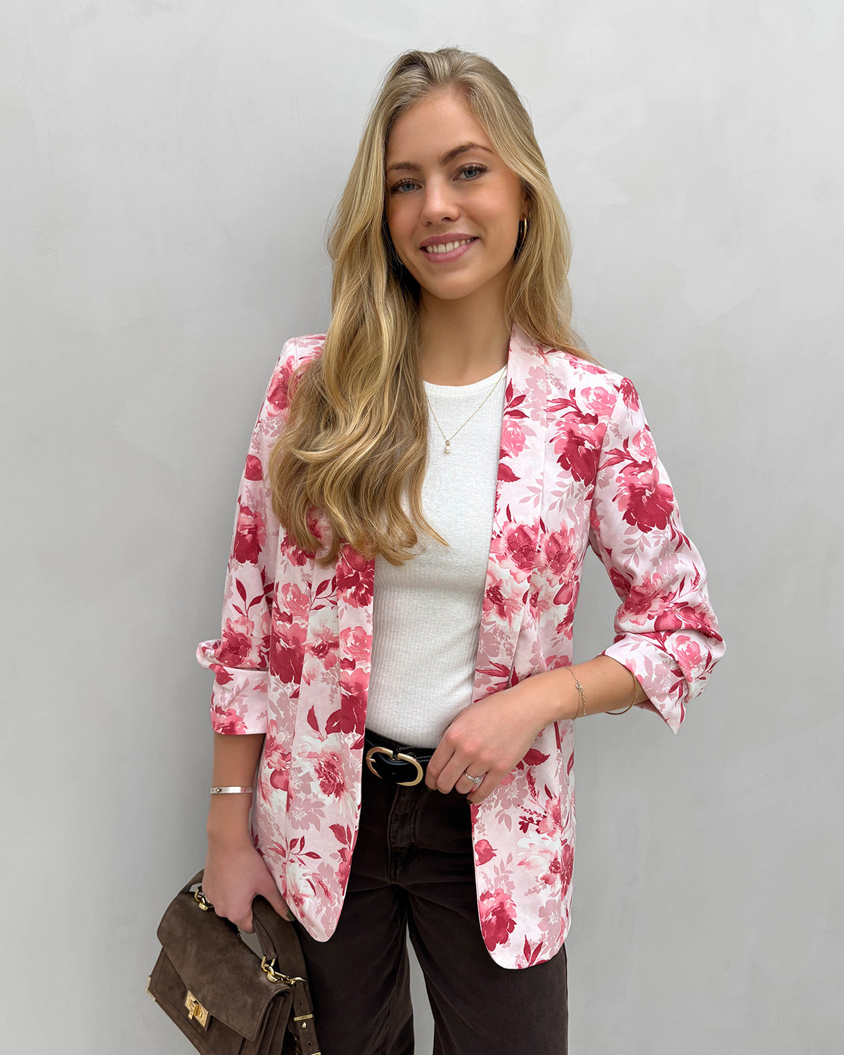 Pieces Pcbosella Cloud Dancer Pink Flower 3/4 Printed Blazer - XL - Lyserød