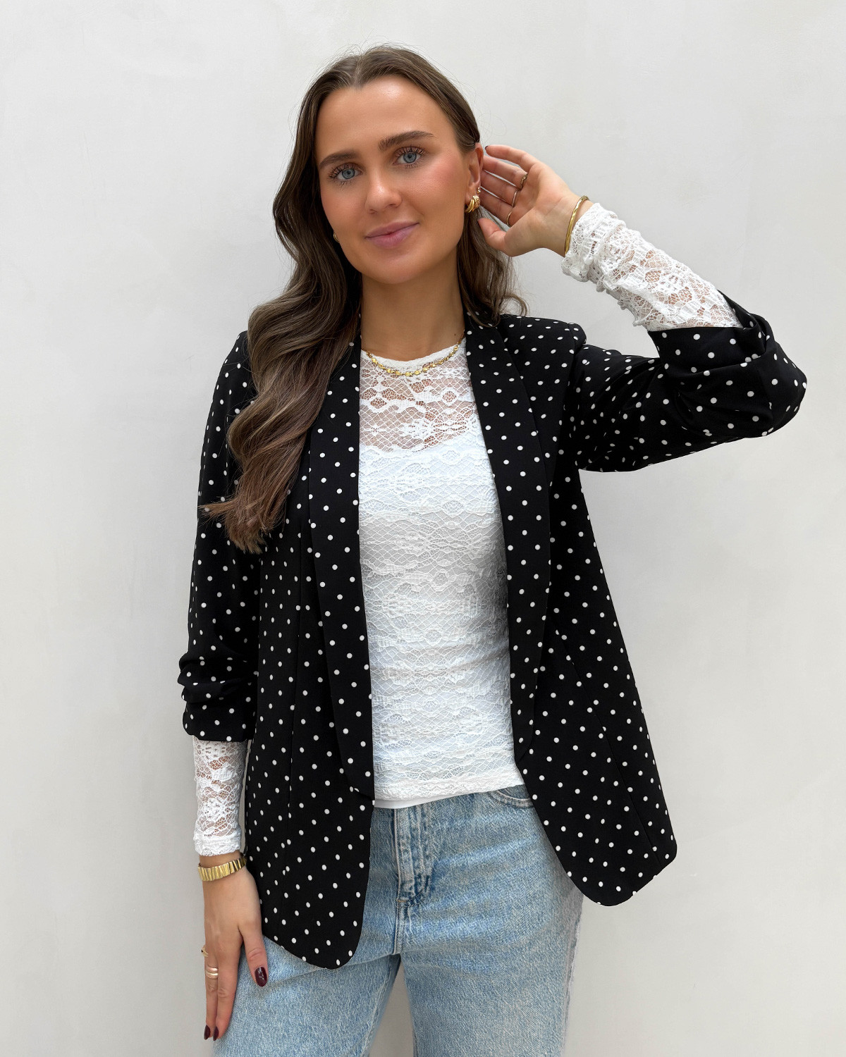 Pieces Pcbosella Black New Dot 3/4 Printed Blazer - XS - Sort
