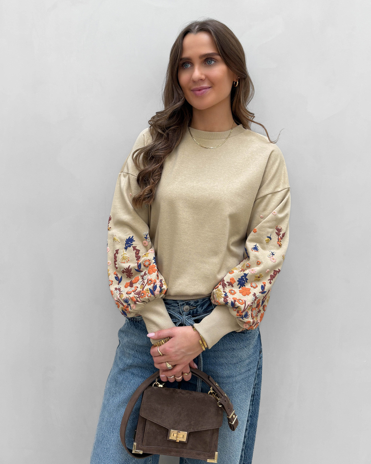 ONLY Onlbrooke Pale Khaki Sleeve Flower L/S O-Neck Flower - XS - Hvid