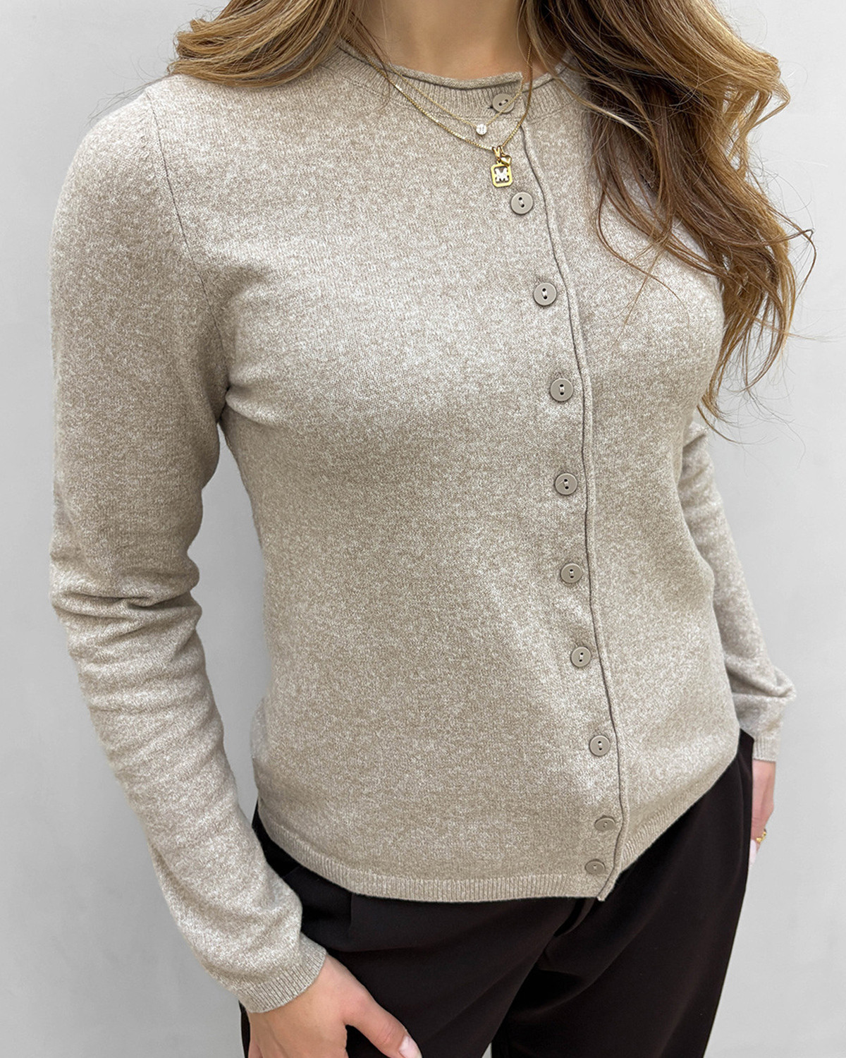 ONLY Onlloyal Beige Melange Life Ls O-Neck Button Cardi Knit - S - Hvid
