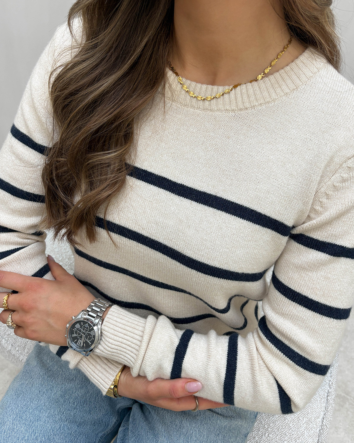 VILA Viril Super Light Natural Melan Total Eclipse O-Neck L/S Detail Knit Top - L - Brun