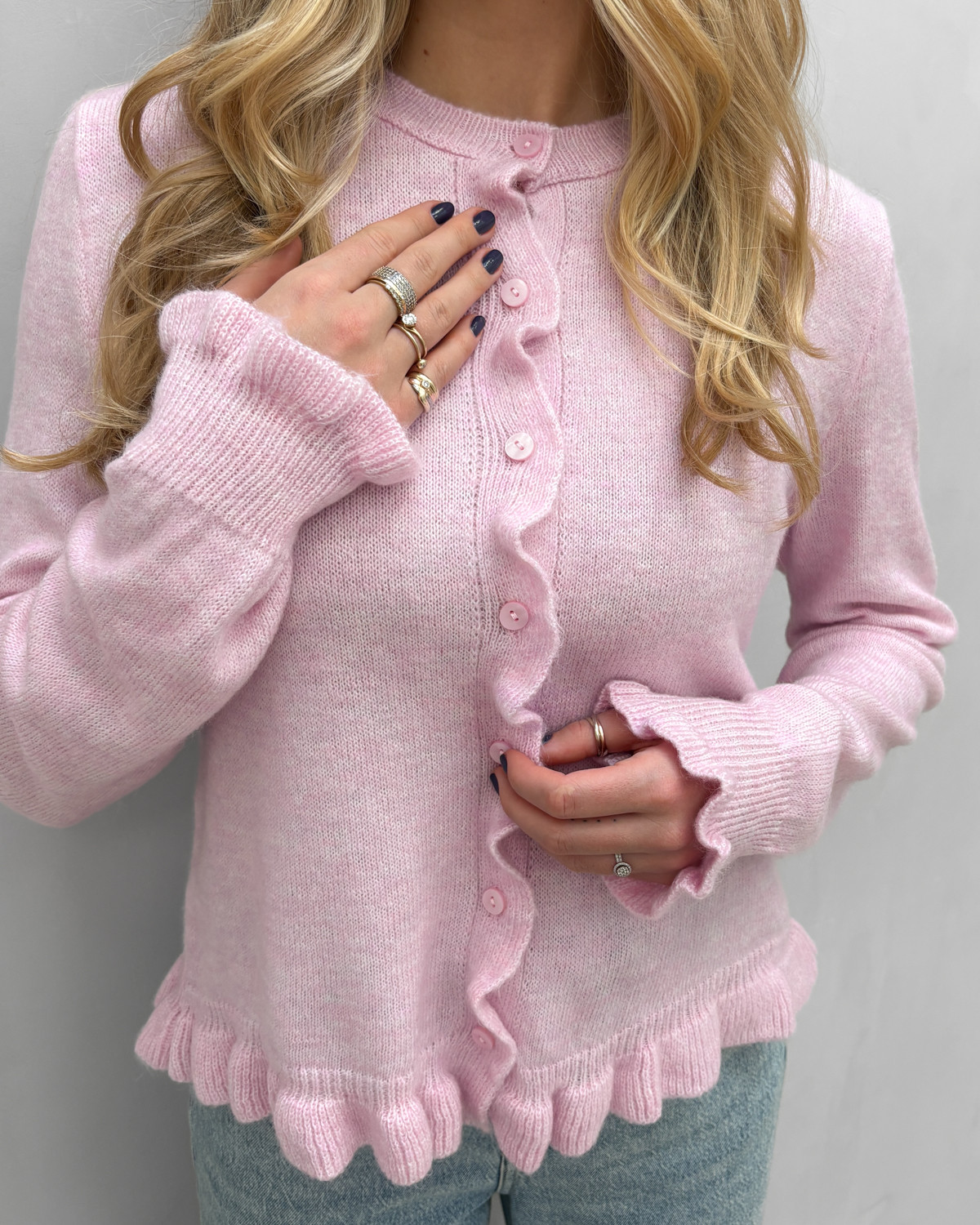 JDY Jdyletty Pink Lady Melange L/S On Frill Cardigan Knit - XL - Lilla