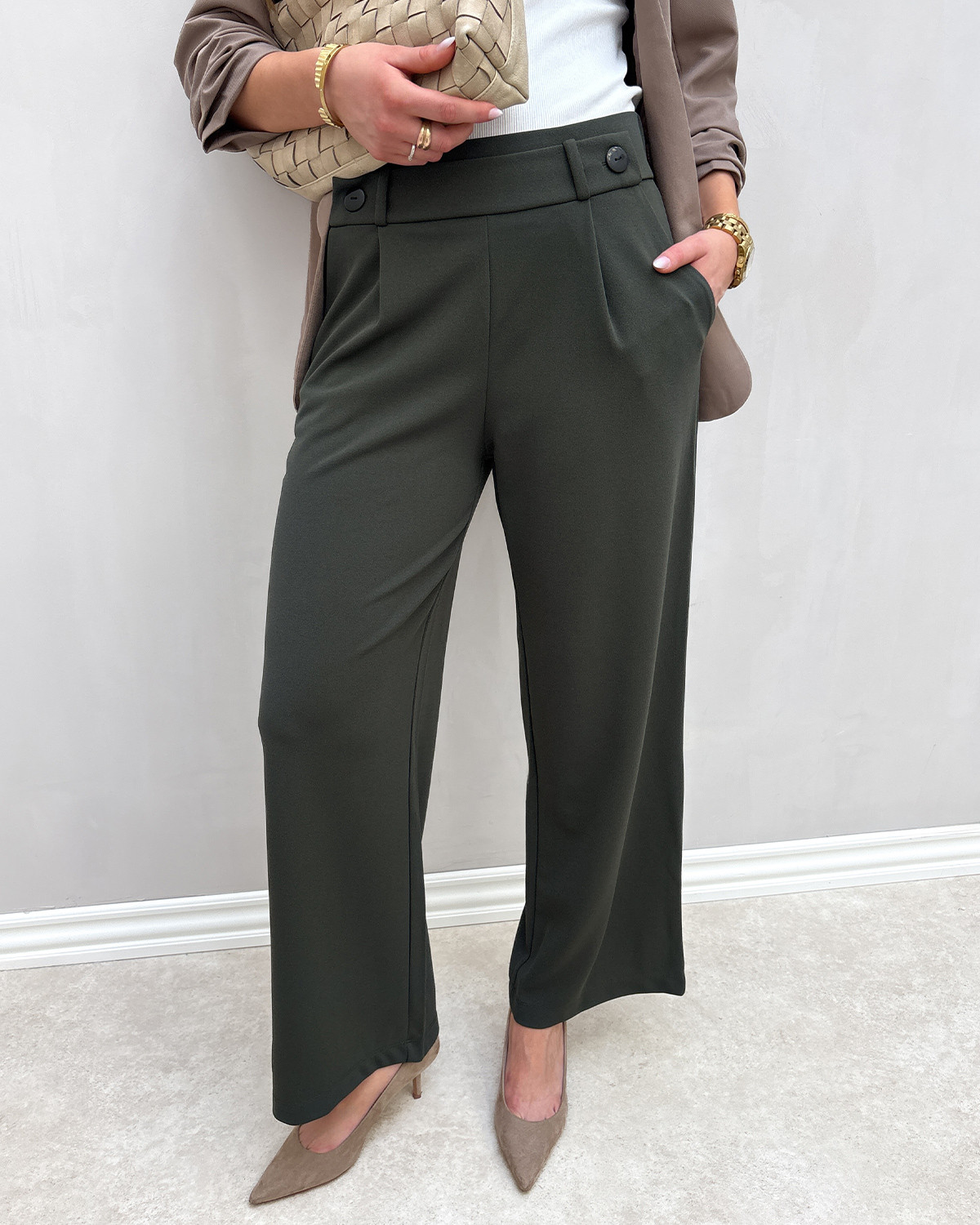 JDY Jdygeggo Peat Black Buttons Life New Long Pant - L - Grå