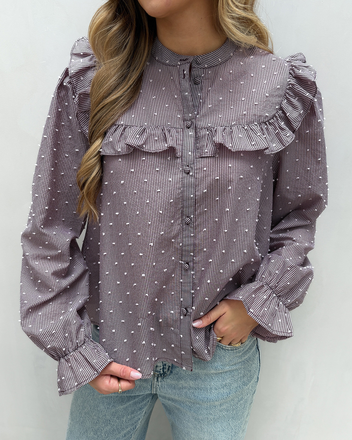 Pieces Pcjennya Winetasting Checked With Dobby Ls Shirt - XS - Lilla