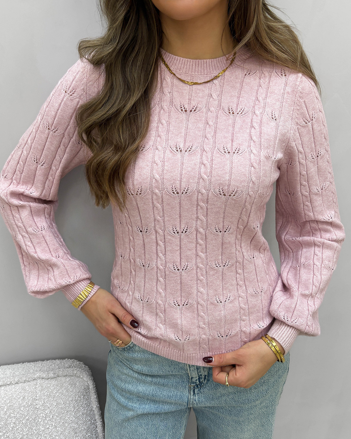 ONLY Onlkatia Burnished Lilac Melange Ls Structure O-Neck Pull Knit - M - Lilla