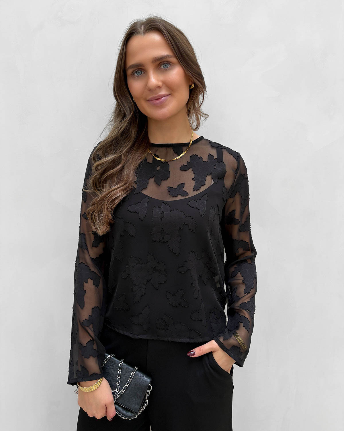 ONLY Onlleidy Black Life Ls Burn Out Top - XS - Sort