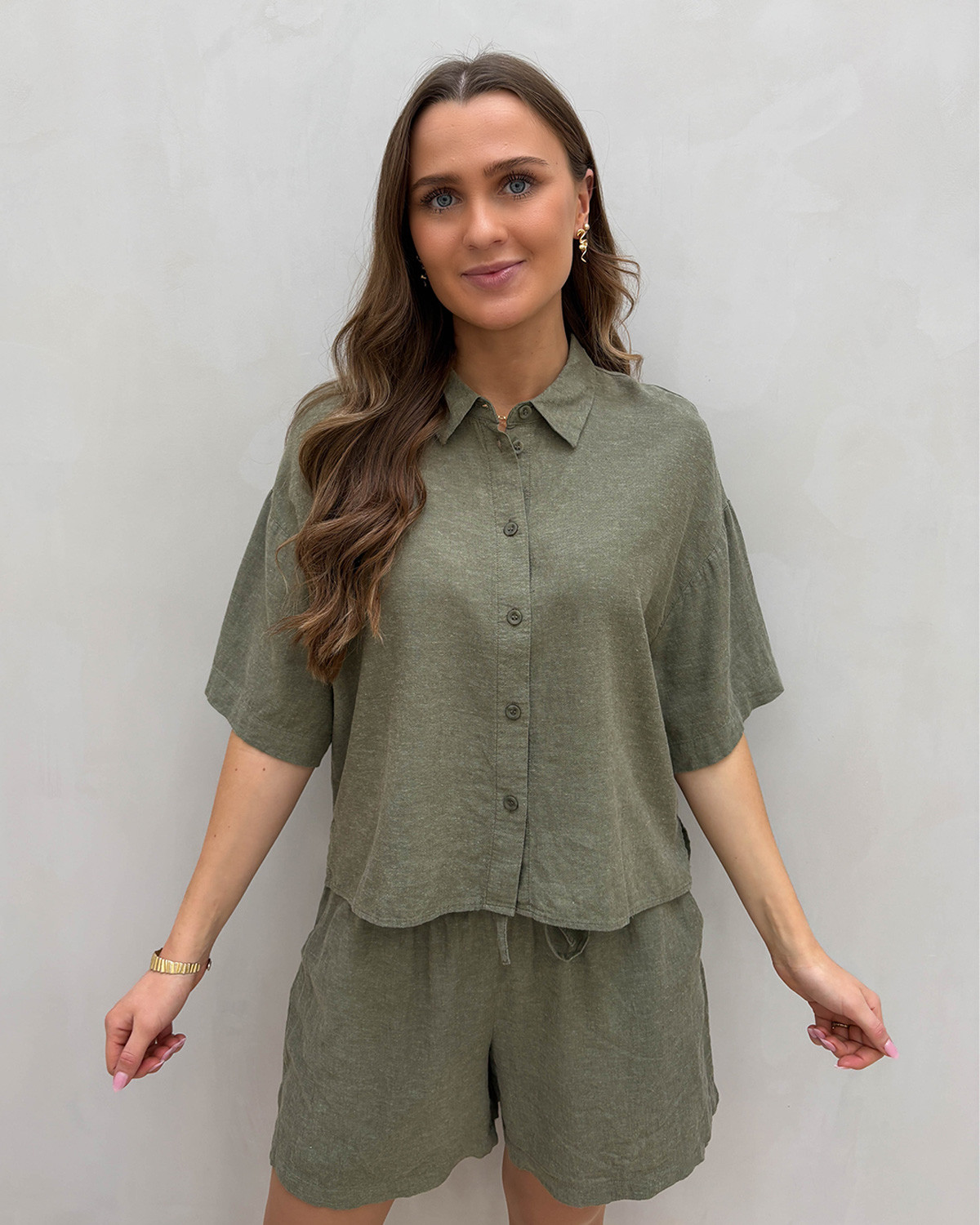 Vero Moda Vmlinn Kalamata Melange 2/4 Short Shirt - M - Grøn