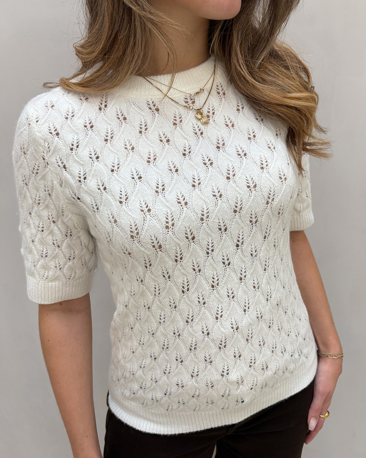 Pieces Pclelou Cloud Dancer Ss O-Neck Knit - L - Hvid