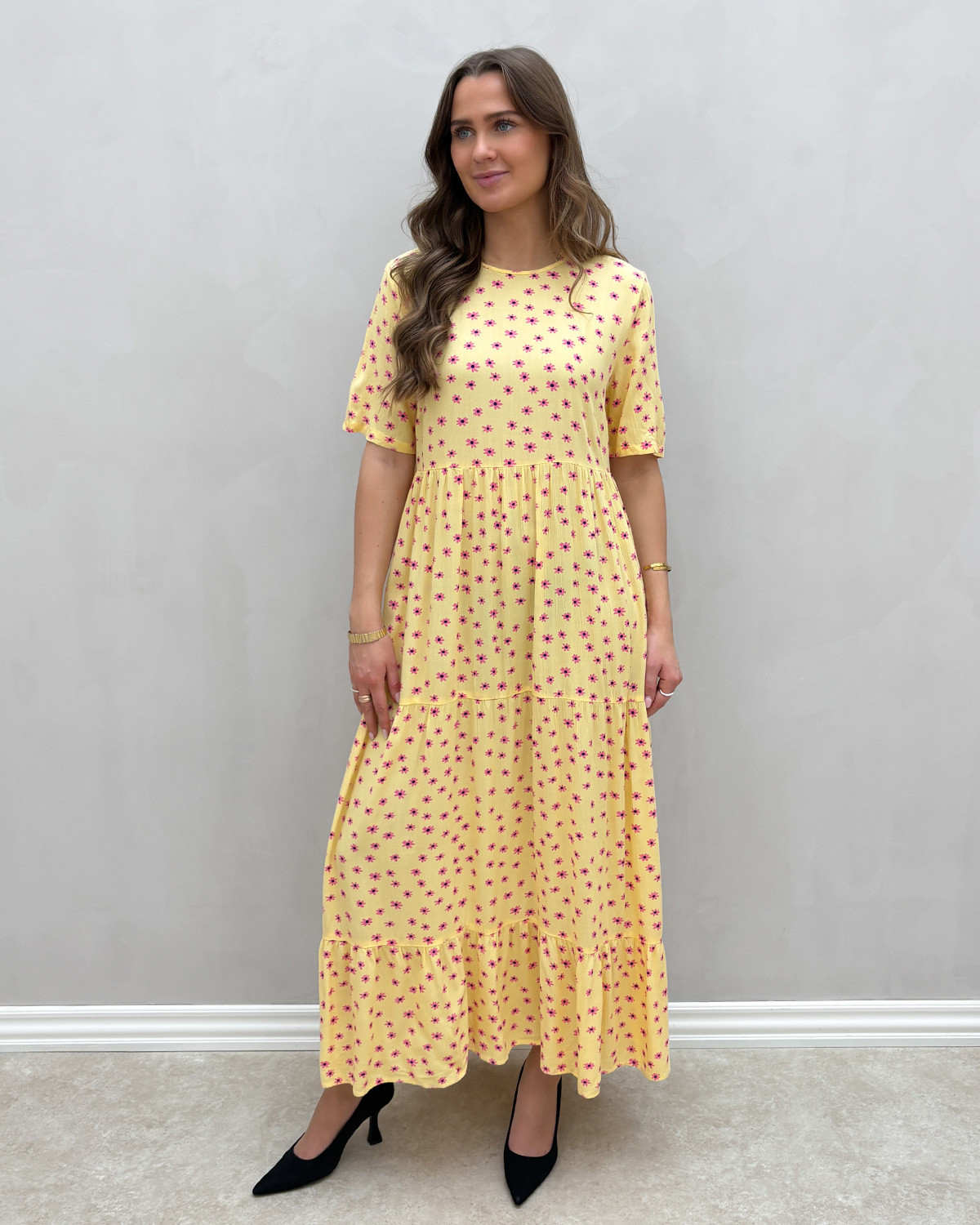 Pieces Pcevie French Vanilla Flower Ss Ankle Dress - S - Gul