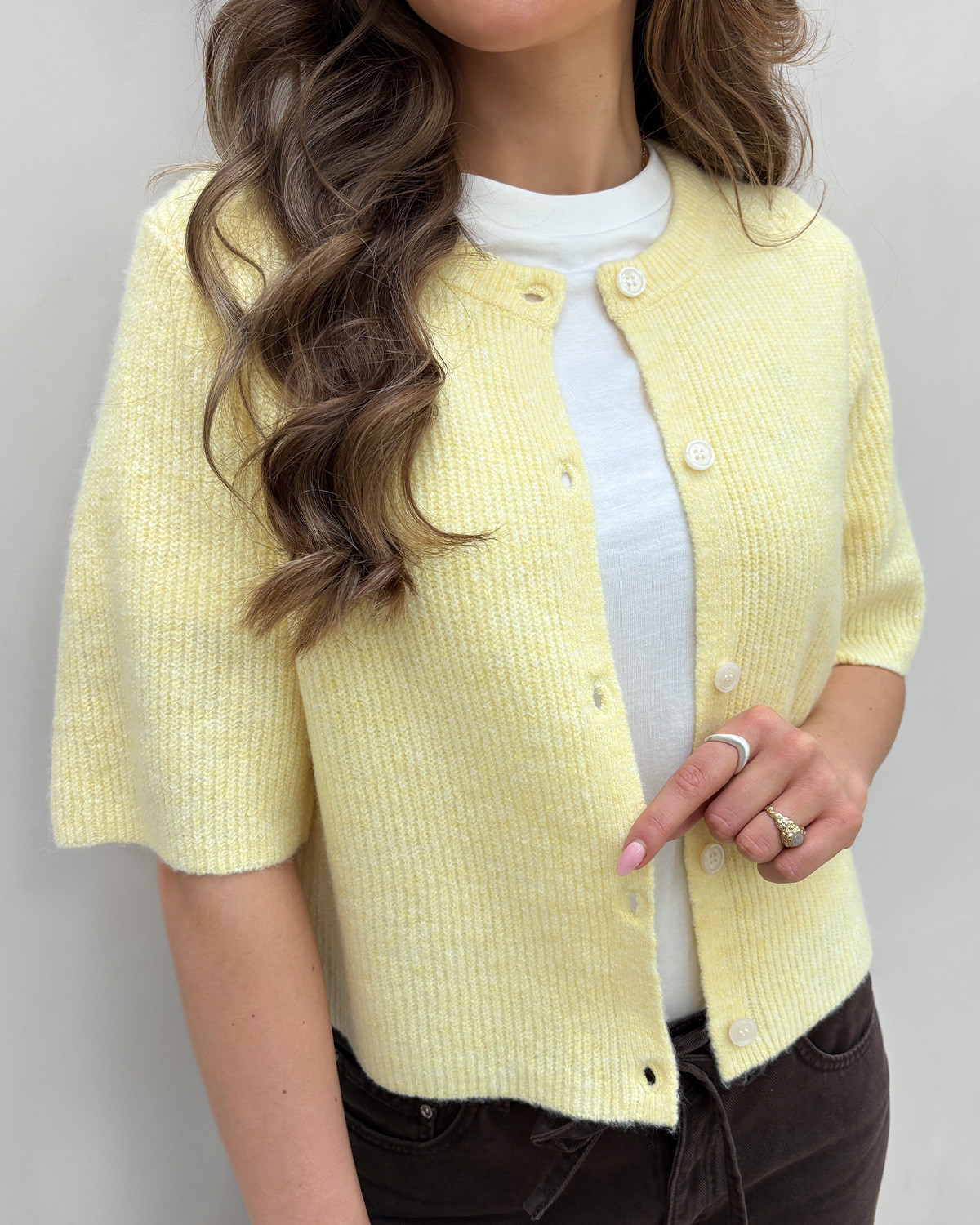 Pieces Pcsilly Pale Banana Melange Ss O-Neck Knit Cardigan - XS - Gul