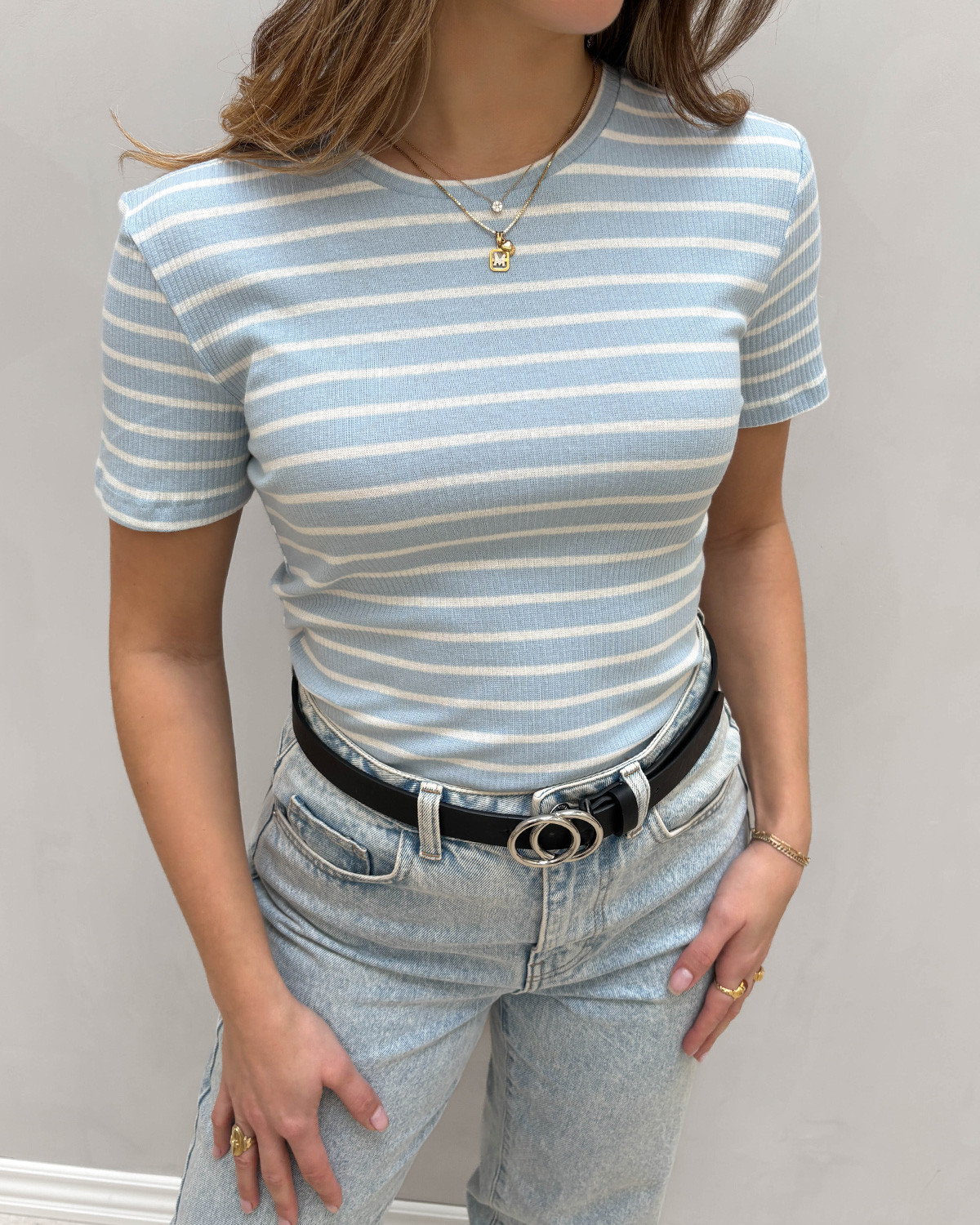 Pieces Pcruka Cashmere Blue New Cloud Dancer Ss Top - S - Blå