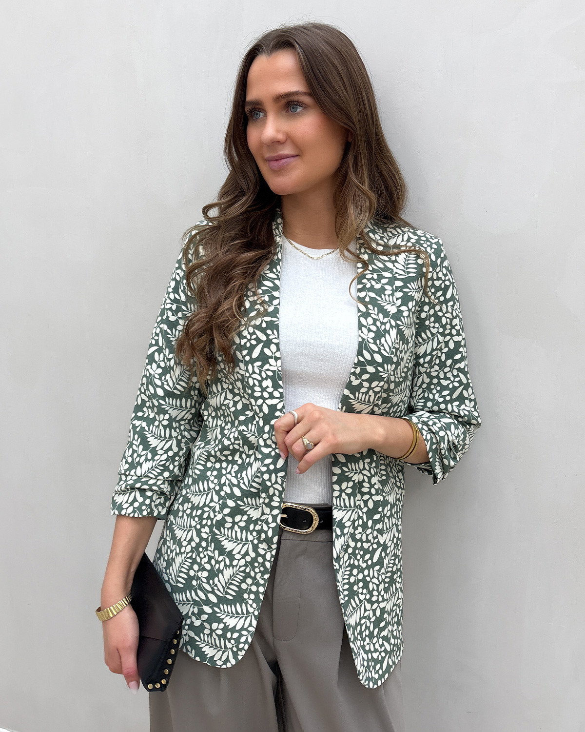 Pieces Pcbosella Laurel Wreath Birch Leaves 3/4 Printed Blazer - S - Grøn