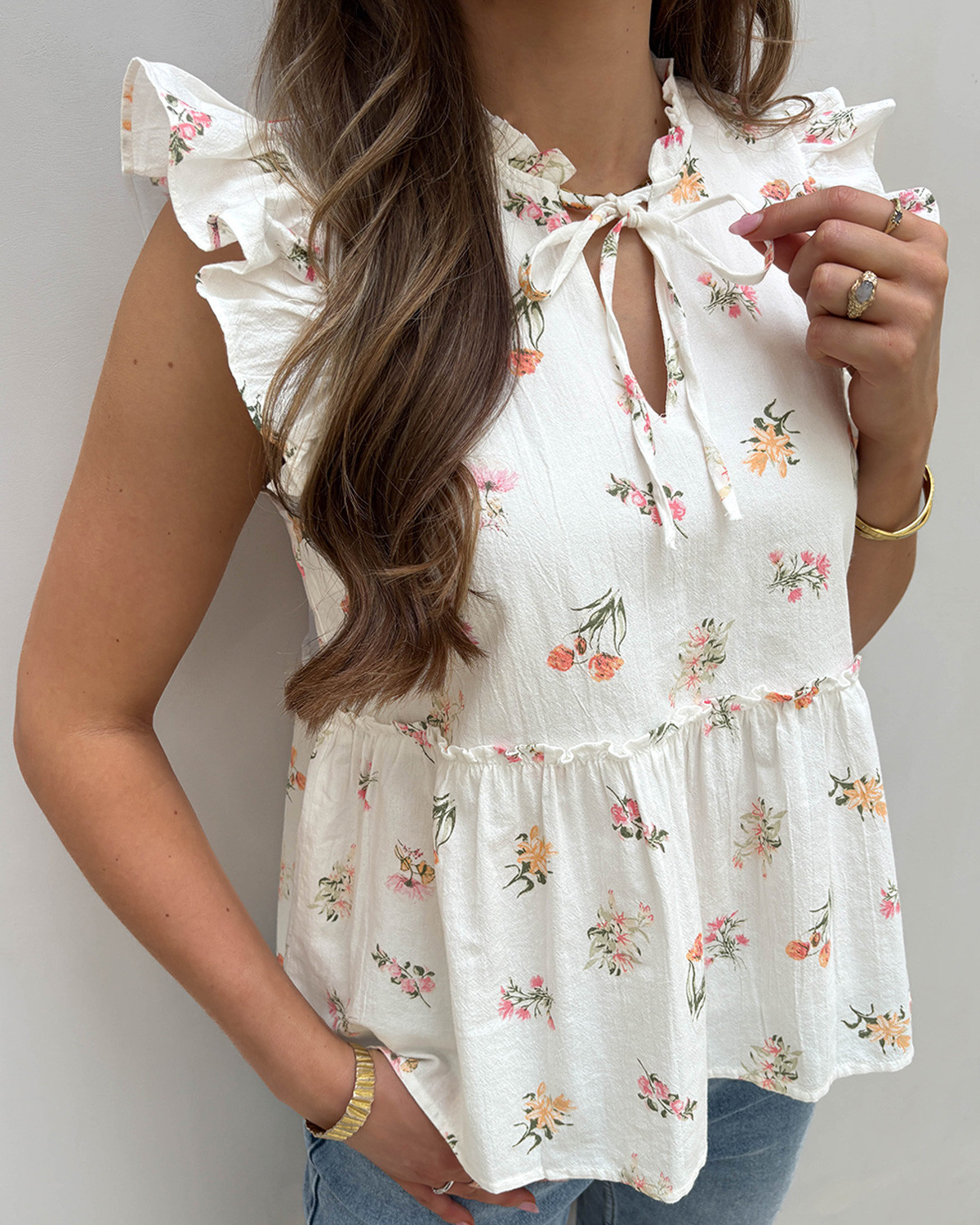 Pieces Pcemma Bright White Flower Sl Top - S - Hvid