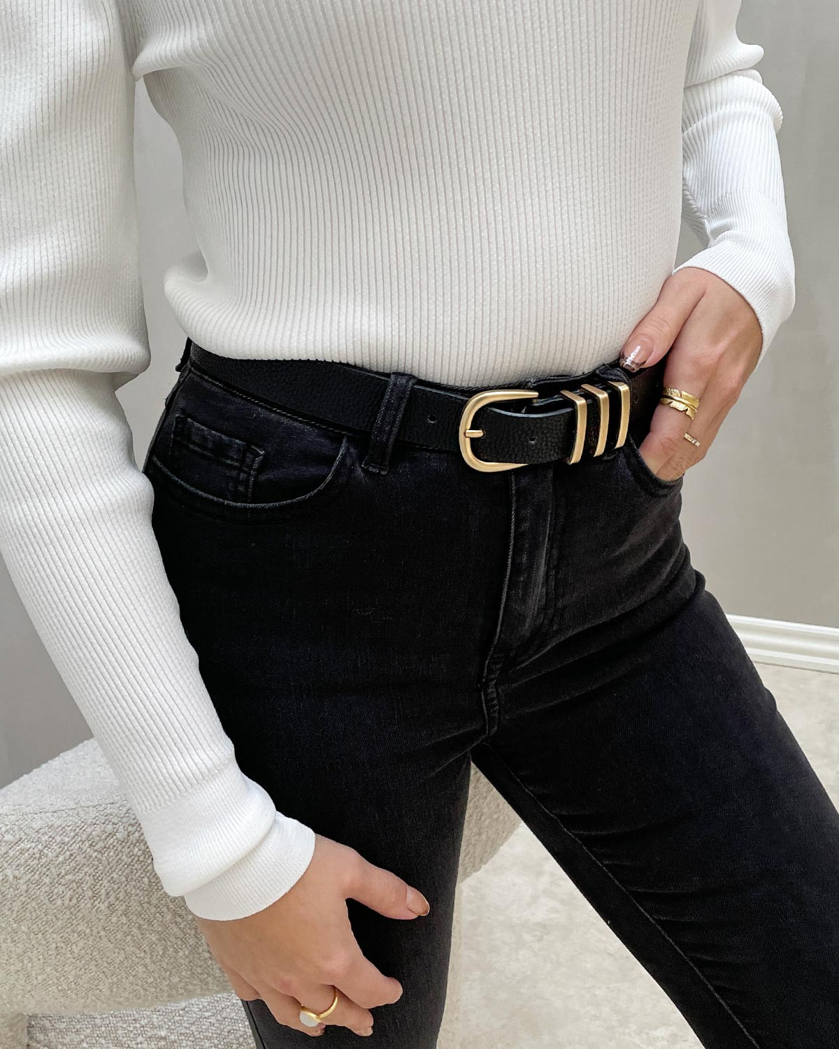 Pieces Pclea Jeans Black Gold Belt - 85 - Sort