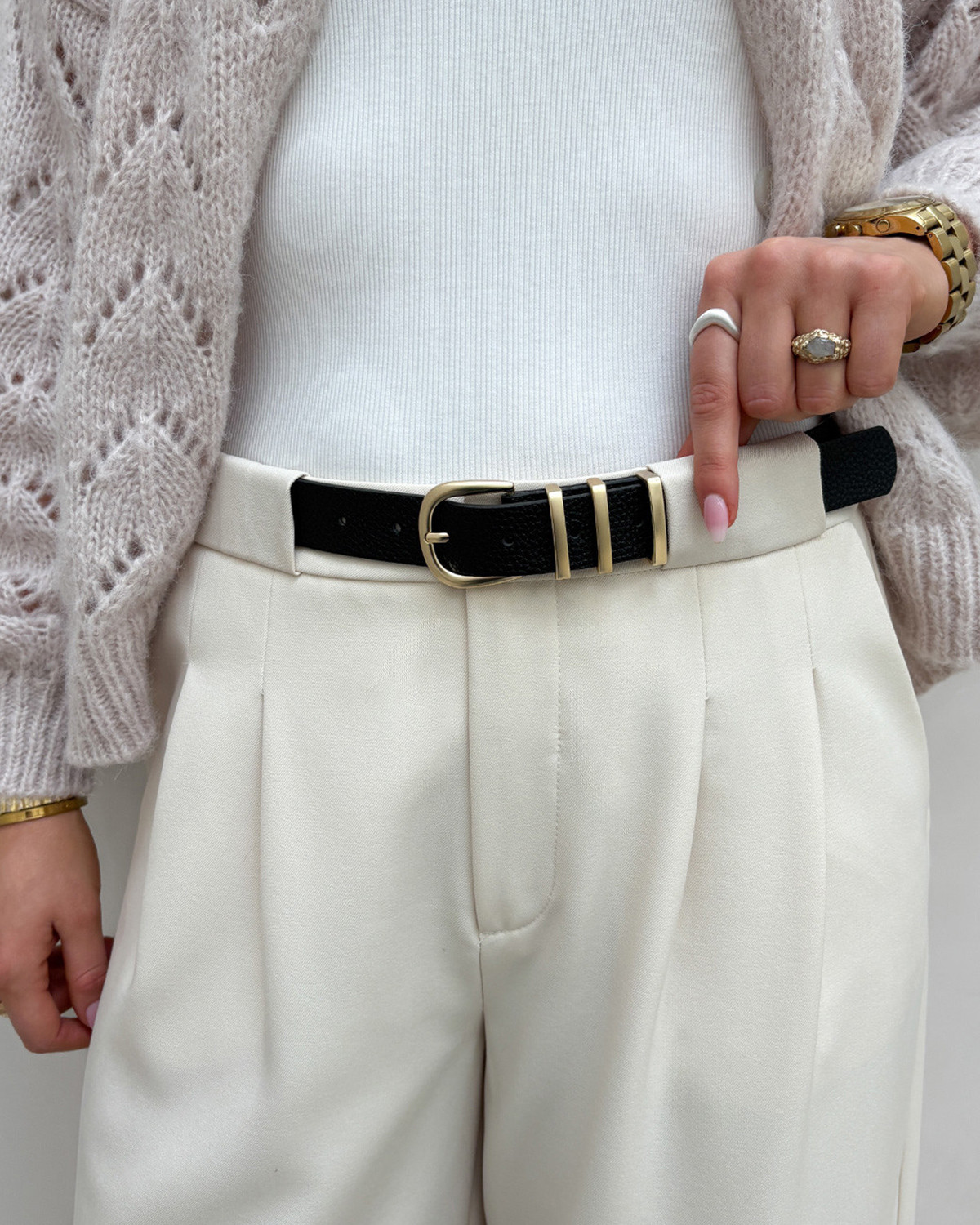 Pieces Pclea Jeans Black Gold Belt - 85 - Sort