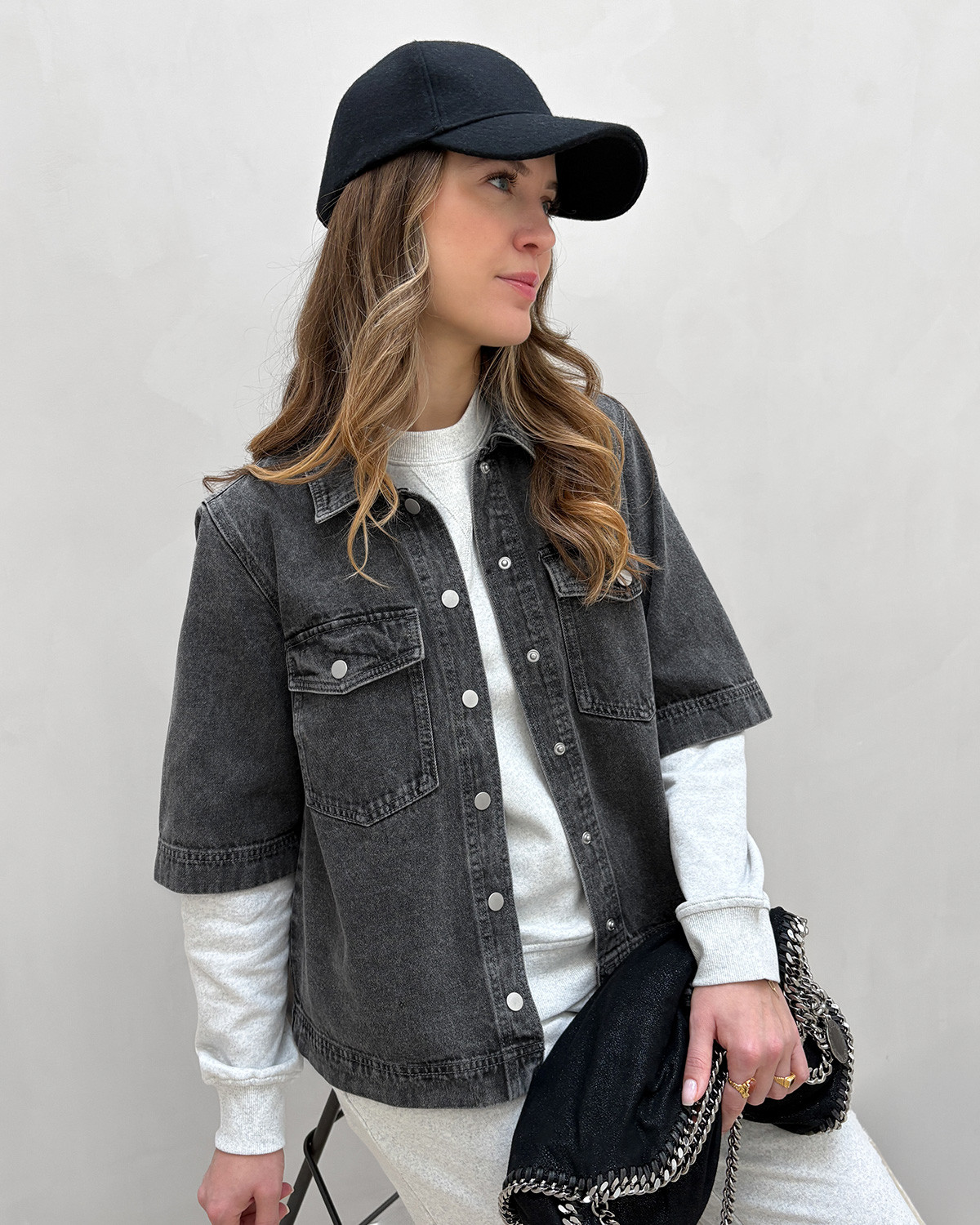 ONLY Onlbelle Medium Grey Denim S/S Shirt Denim - XS - Grå