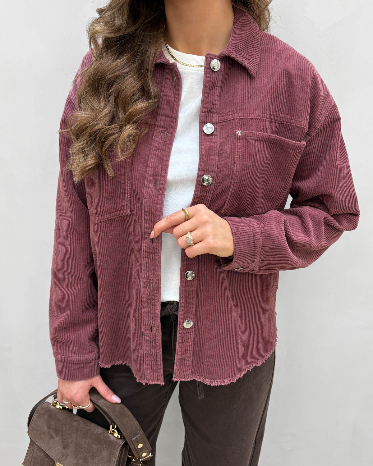 ONLY Onlmaiko-Bitten Rose Brown L/S Cord Shacket - L - Lyserød