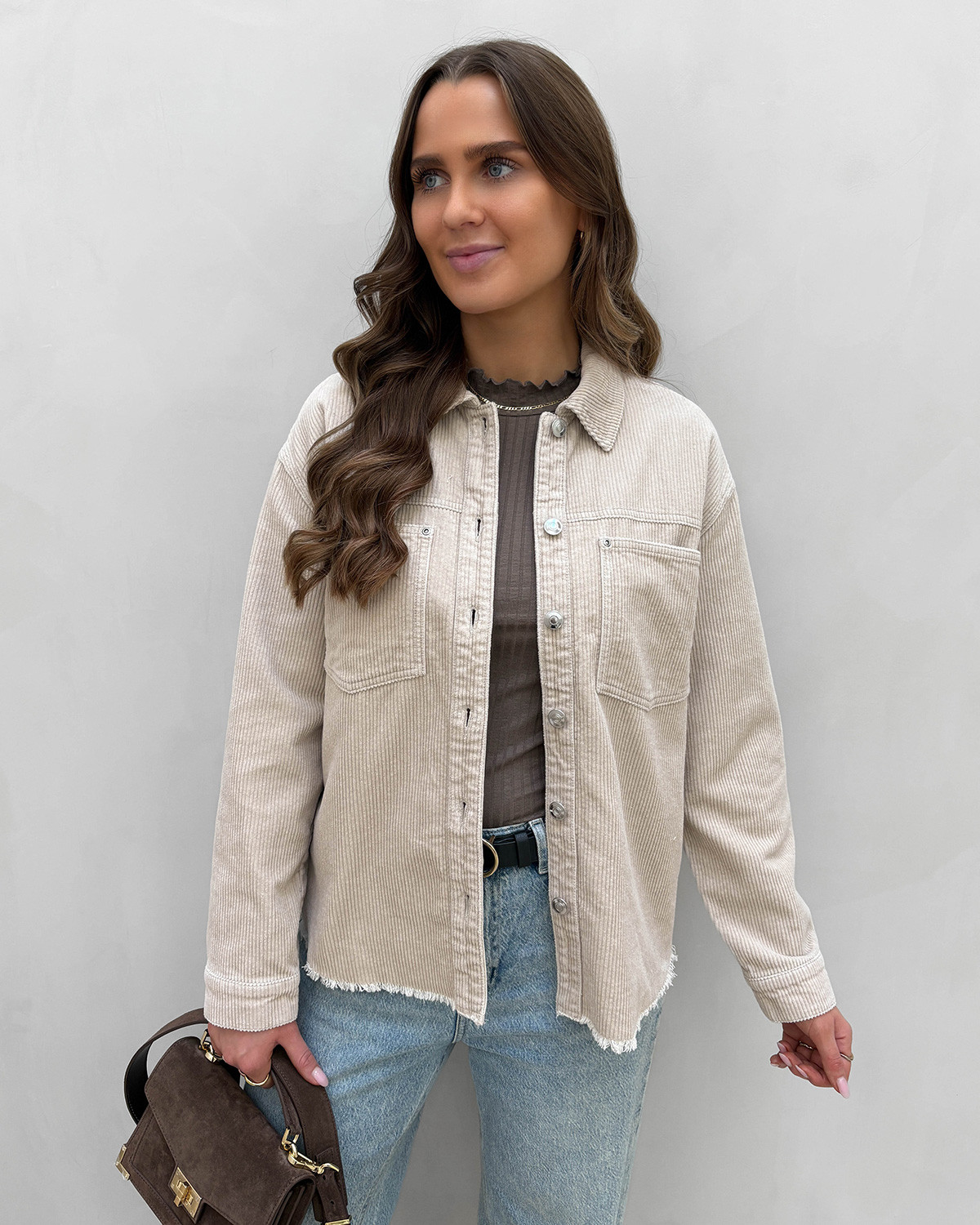 ONLY Onlmaiko-Bitten Pumice Stone L/S Cord Shacket - S - Grå