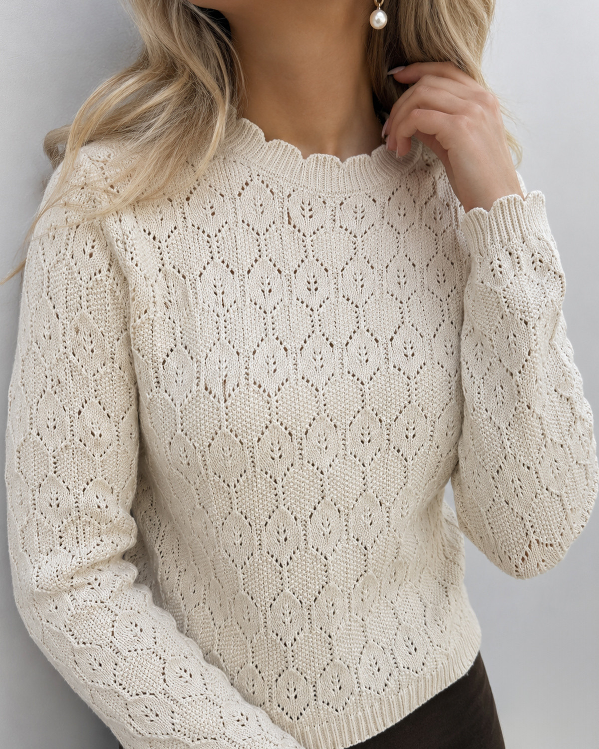 VILA Vilowen Birch L/S Pointelle Knit Top - XXL - Grå