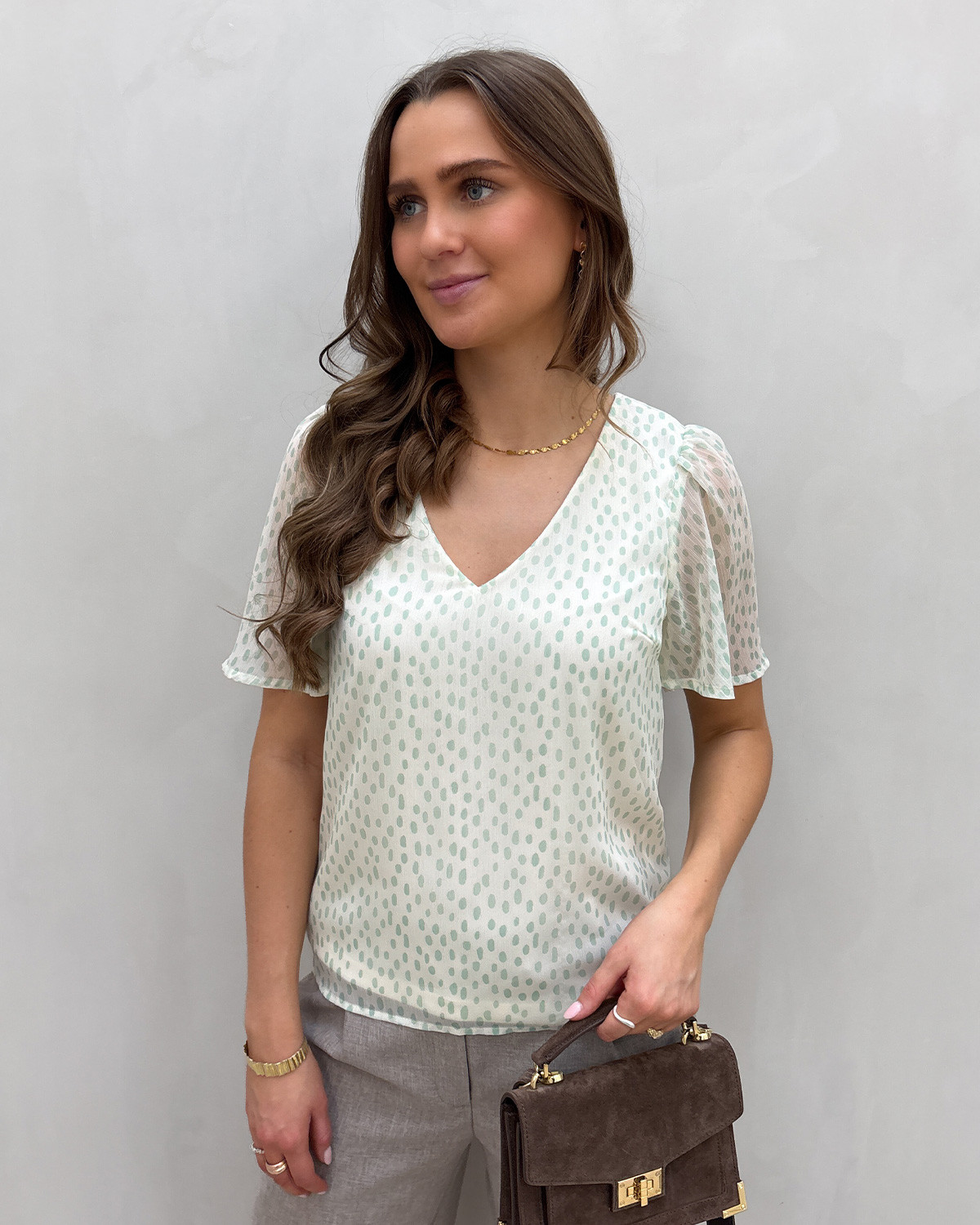 VILA Vifalia Blue Surf Nori Birch V-Neck S/S Top - 44 - Turkis