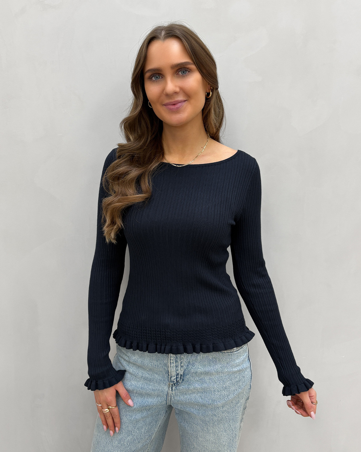 VILA Vibelia Navy Blazer Boatneck L/S Knit Top - M - Blå