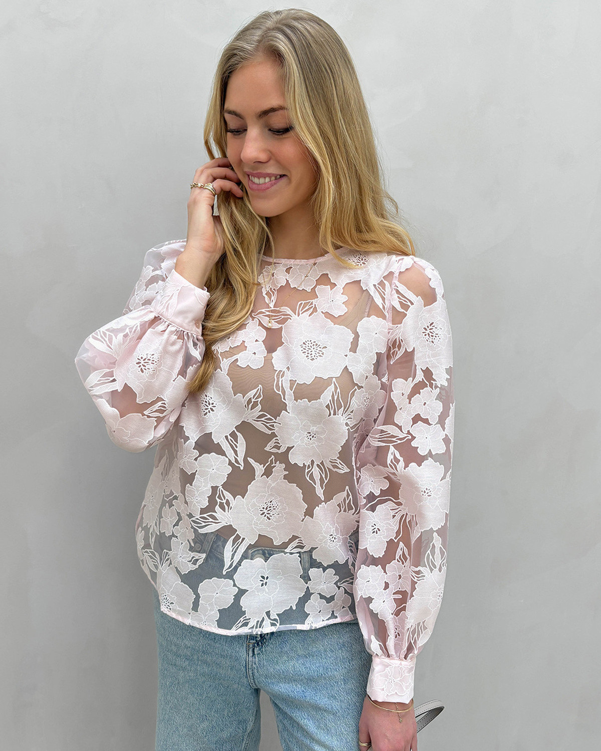 VILA Vibillie Cherry Blossom O-Neck L/S Top - 36 - Lyserød