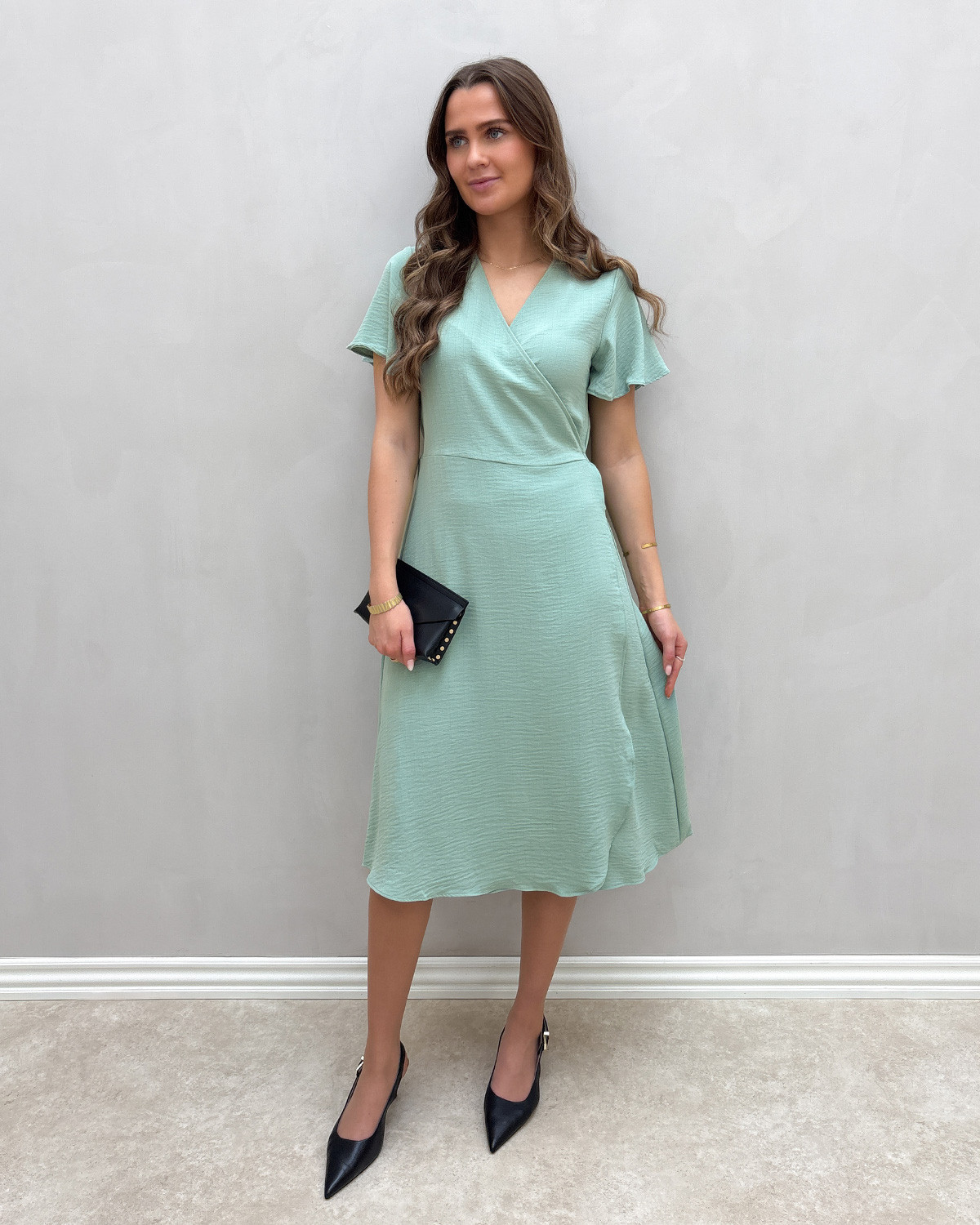 VILA Vilovie Blue Surf S/S Wrap Midi Dress - 38 - Turkis